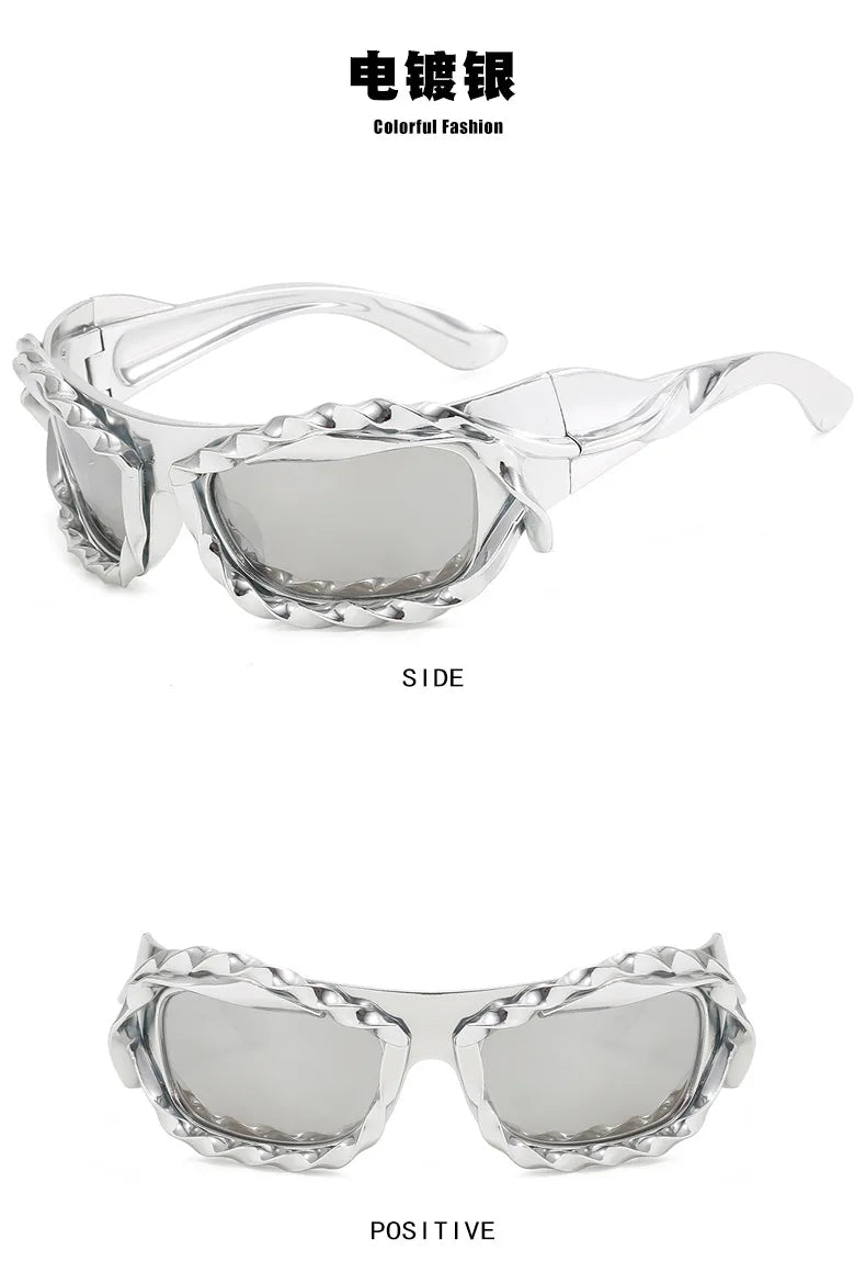 DRAVEN — Y2K Twisted Sunglasses – Silver Retro 2000’s Luxury Shades