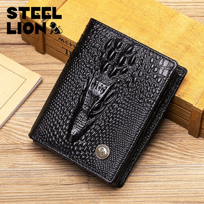 Genuine Leather Crocodile Wallet Men Retro Large Capacity – Elegant Men's Accessory | Accessorio Uomo Elegante