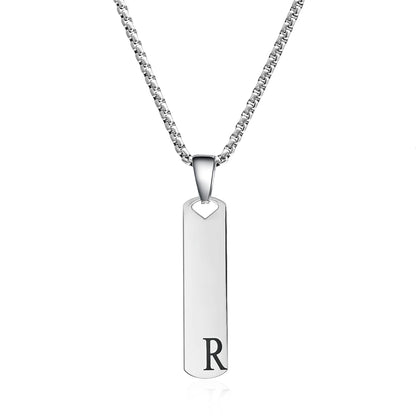 Stainless Steel Initial Bar Necklace – A–Z Alphabet Pendant Jewelry for Men and Women