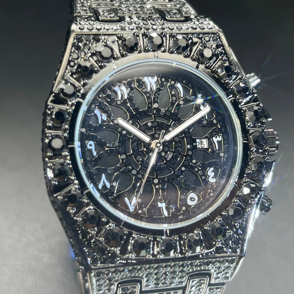 DRAVEN — Midnight Shine – 2025 Men’s Black Steel Watch with Crystal Detailing