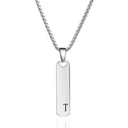Stainless Steel Initial Bar Necklace – A–Z Alphabet Pendant Jewelry for Men and Women