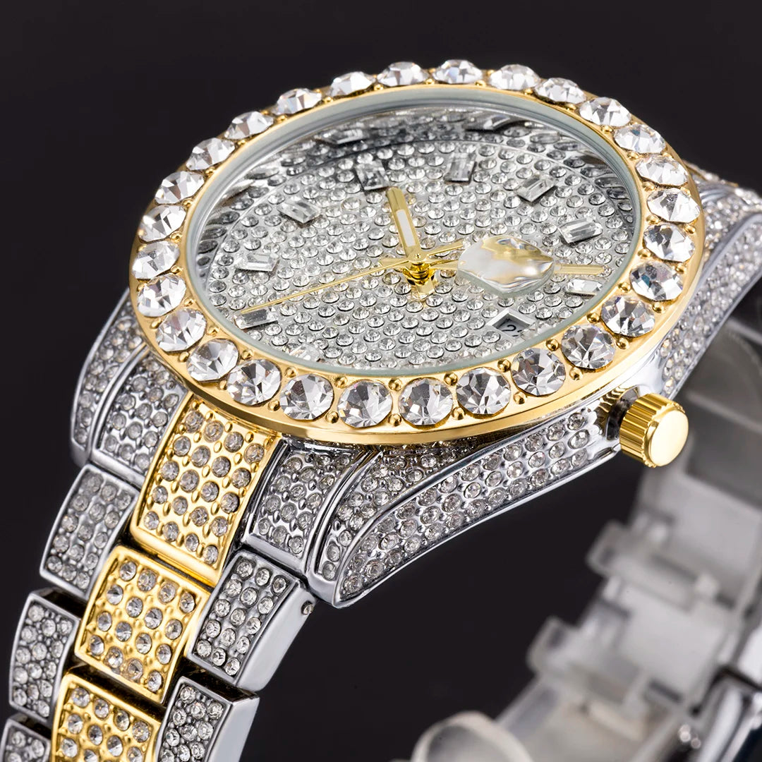 DRAVEN — King’s Shine – Men’s Crystal Steel Watch with Calendar & Waterproof Design