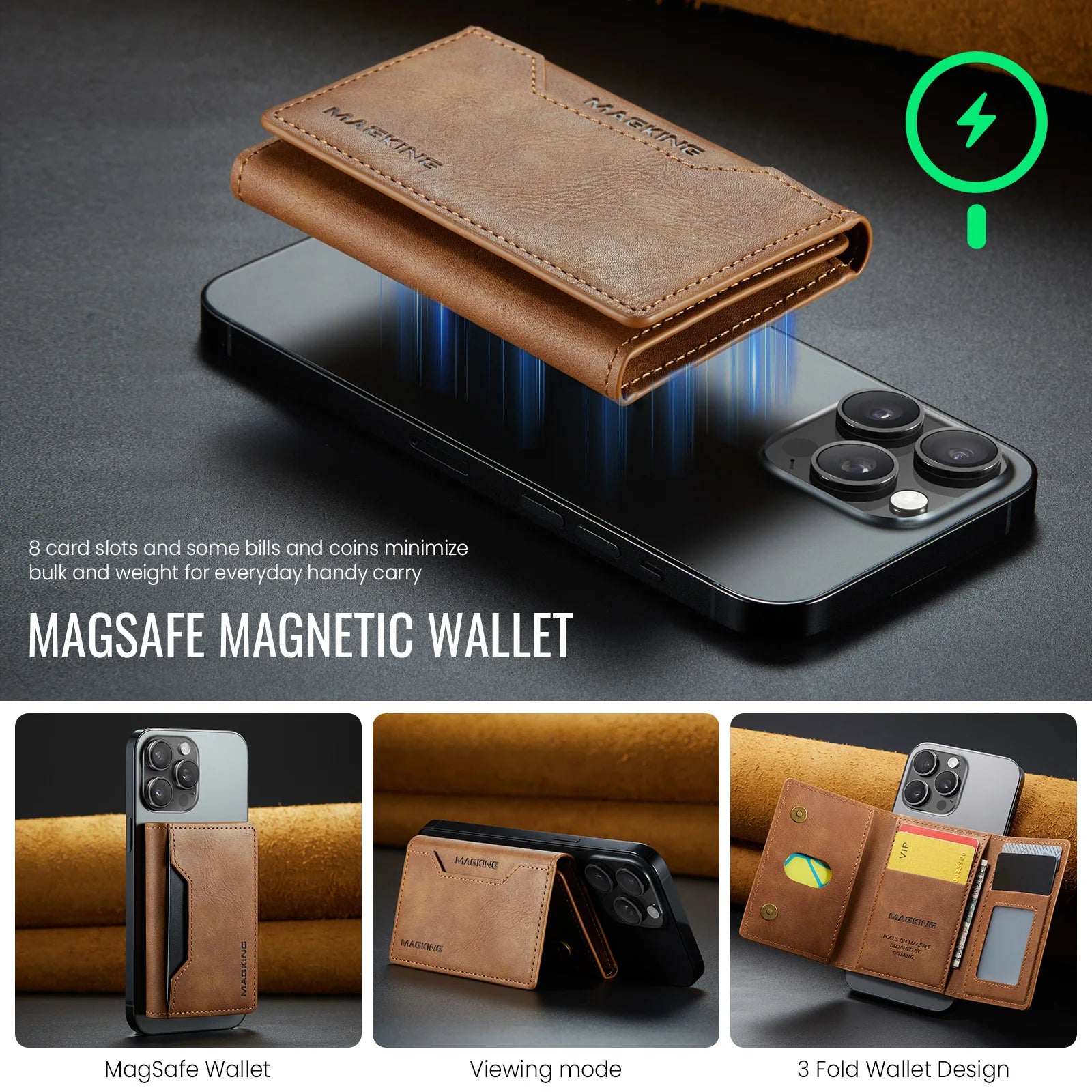 Magnetic Leather Wallet Premium Foldable Mini Design – Elegant Men's Accessory | Accessorio Uomo Elegante