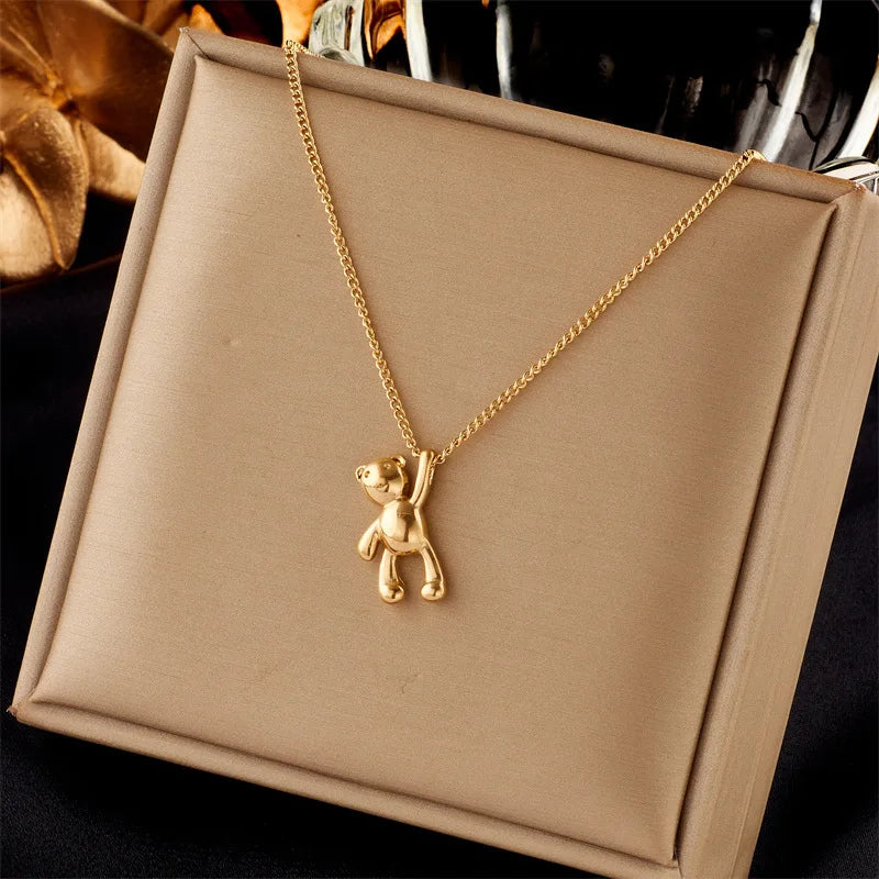 316L Stainless Steel Bear Pendant Necklace – Trendy Jewelry Gift for Women – Elegant Men's Accessory | Accessorio Uomo Elegante