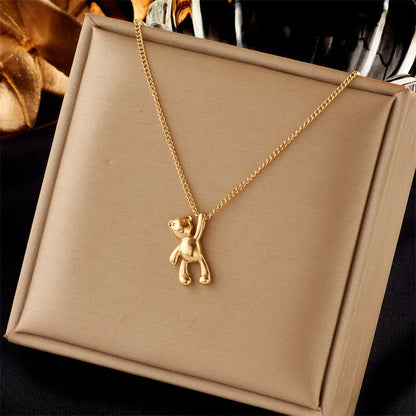 316L Stainless Steel Bear Pendant Necklace – Trendy Jewelry Gift for Women – Elegant Men's Accessory | Accessorio Uomo Elegante
