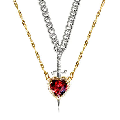 Heart and Sword Couple Necklace – Gothic Punk Romantic Jewelry for Women