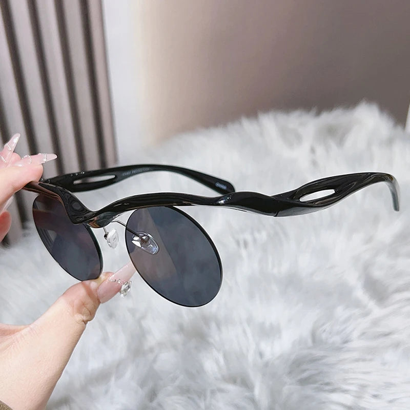 DRAVEN — Rimless Round Sunglasses – Trendy Designer Shape