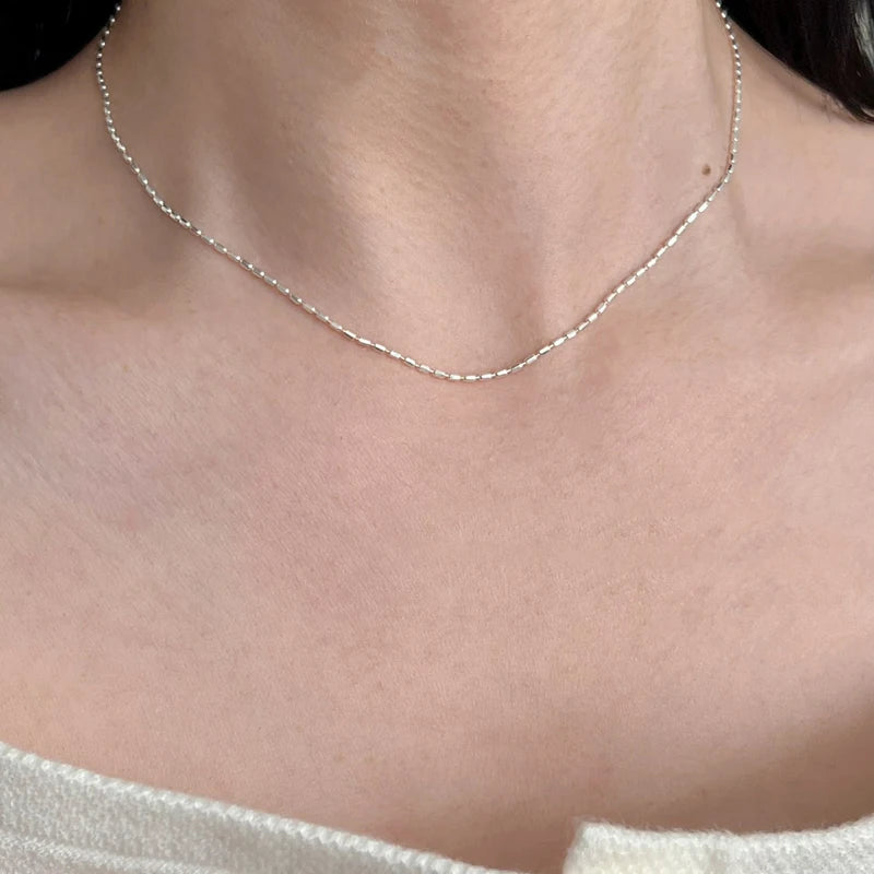 DRAVEN — 925 Sterling Silver Geometric Bead Choker – Delicate Shiny Necklace for Women