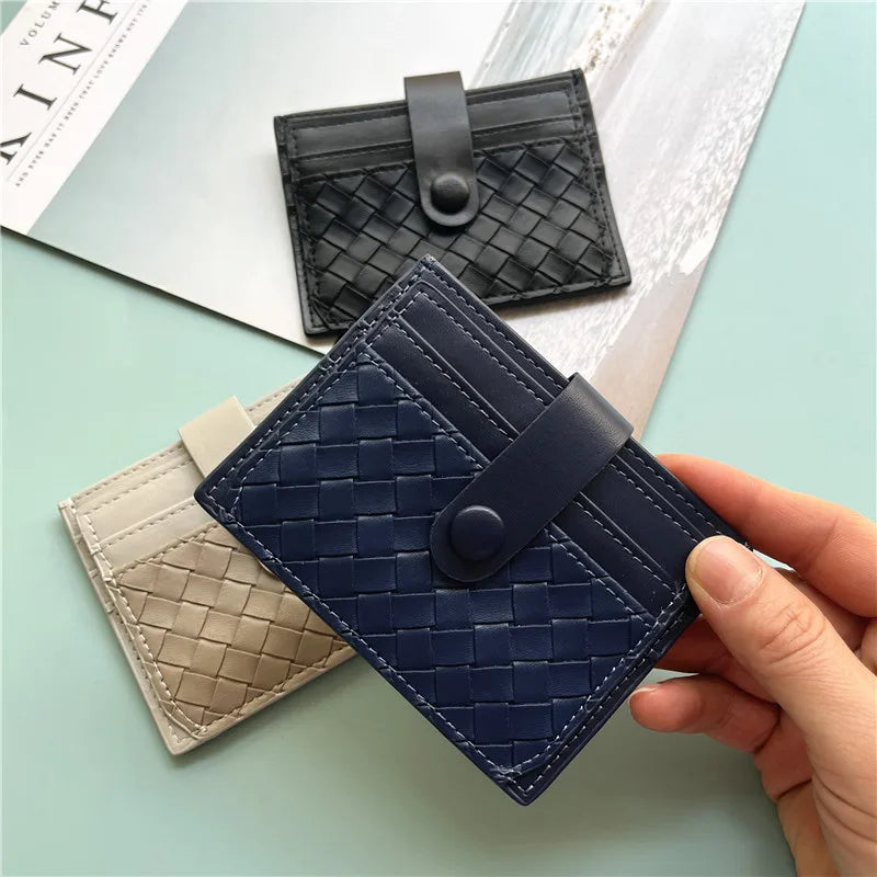 DRAVEN — PU Leather Business Card Holder Braided Large Capacity