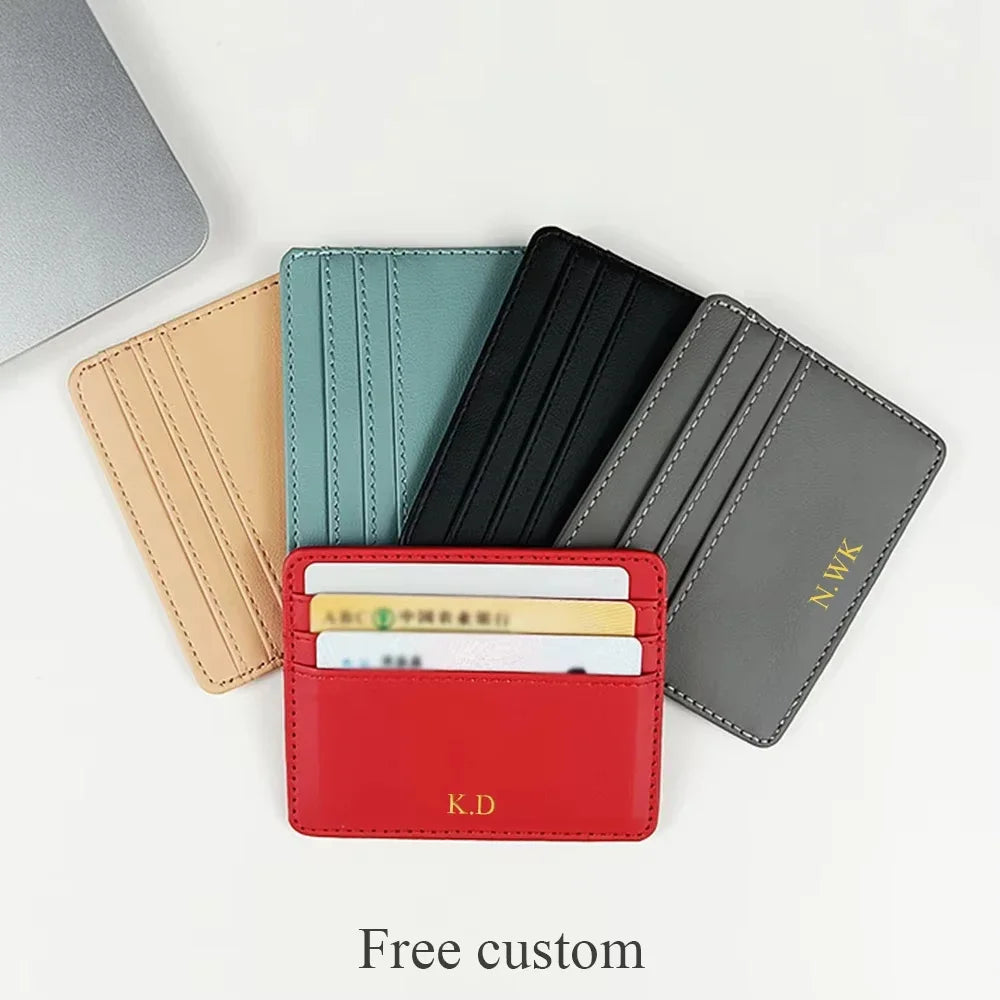 Custom Initials PU Leather Card Holder Slim Design – Elegant Men's Accessory | Accessorio Uomo Elegante
