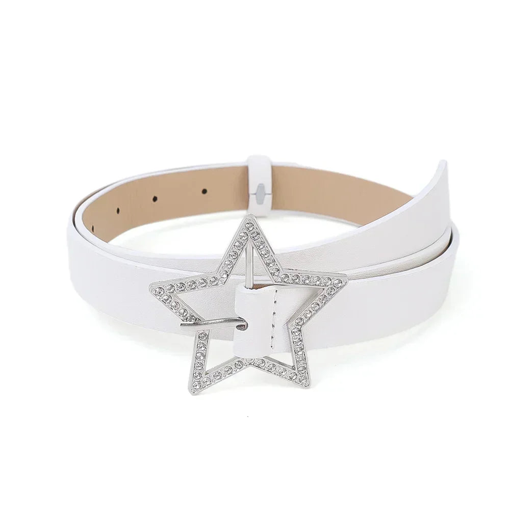DRAVEN — Y2K Star Buckle Belt Pink Rhinestone Elastic Design