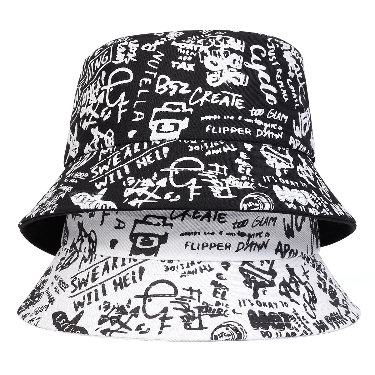DRAVEN — 88 Graffiti Print Bucket Hat – Unisex Street Style