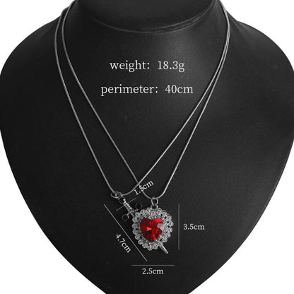 Heart and Sword Couple Necklace – Gothic Punk Romantic Jewelry for Women