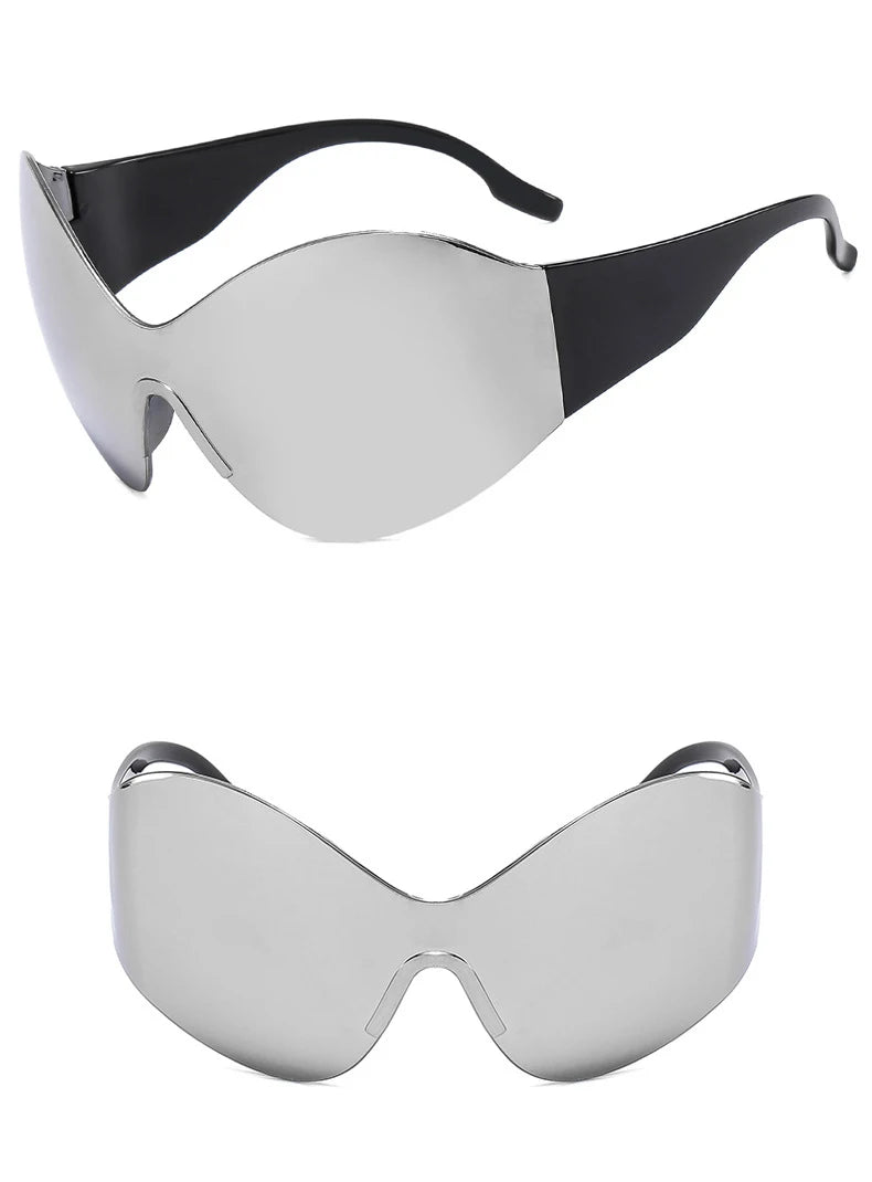 DRAVEN — Rimless Wrap Sunglasses – Futuristic Shield Style