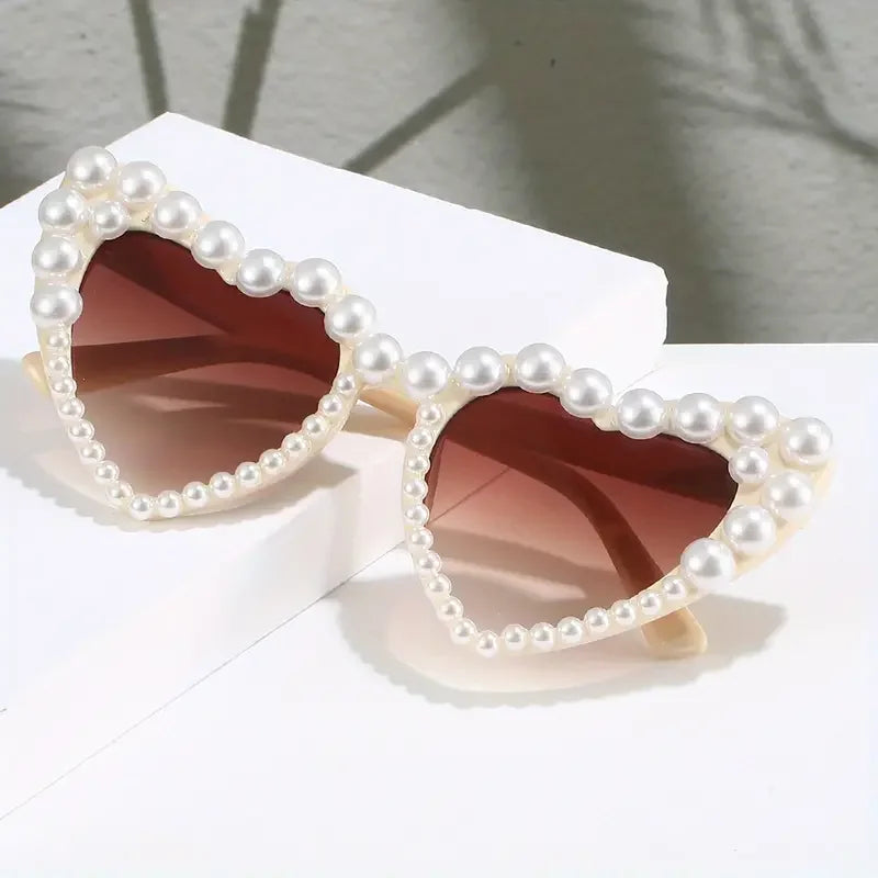 DRAVEN — Pearl Heart Sunglasses – Big Frame Wedding Party Luxury Shades