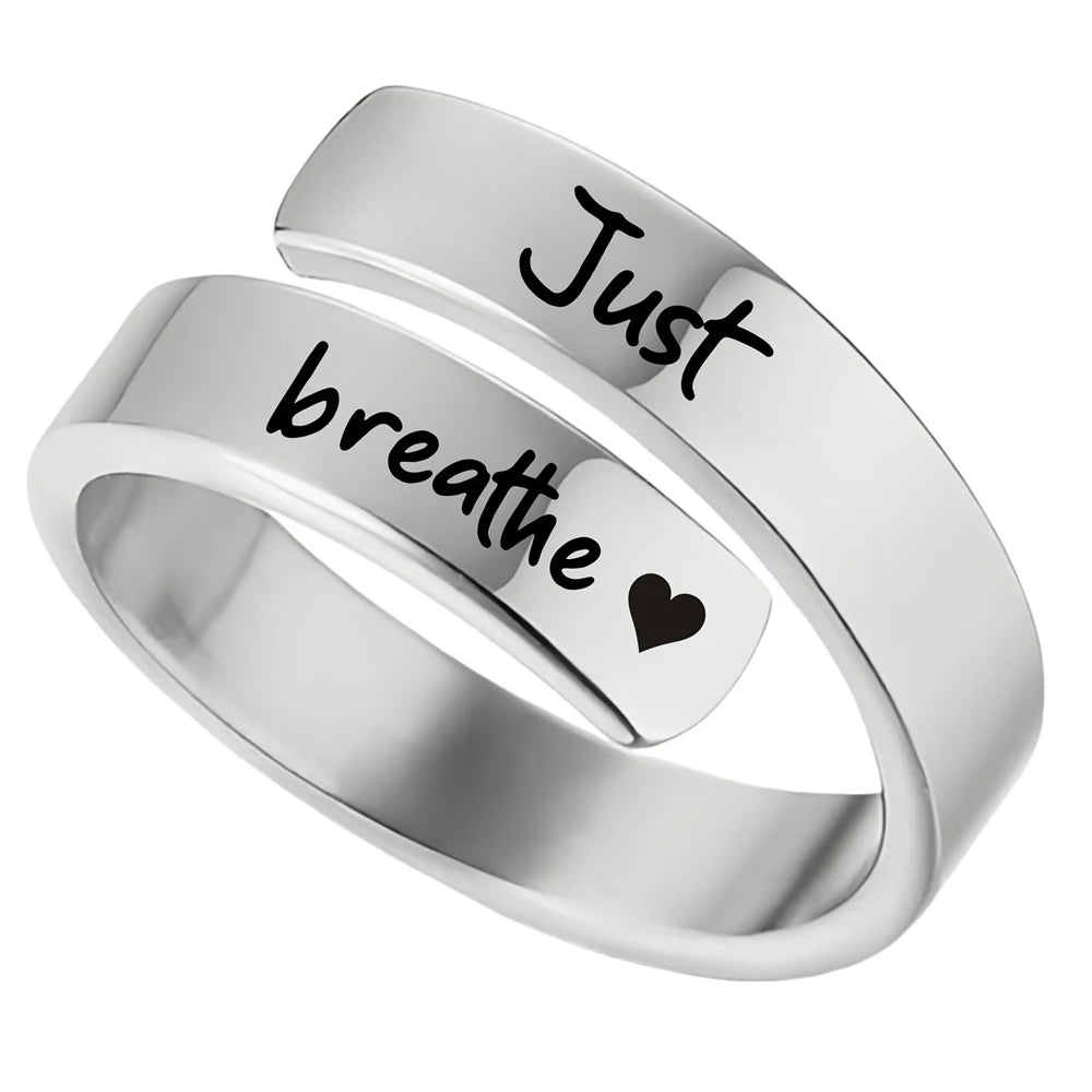 Inspirational Just Breathe Stainless Steel Ring – Elegant Men's Accessory | Accessorio Uomo Elegante