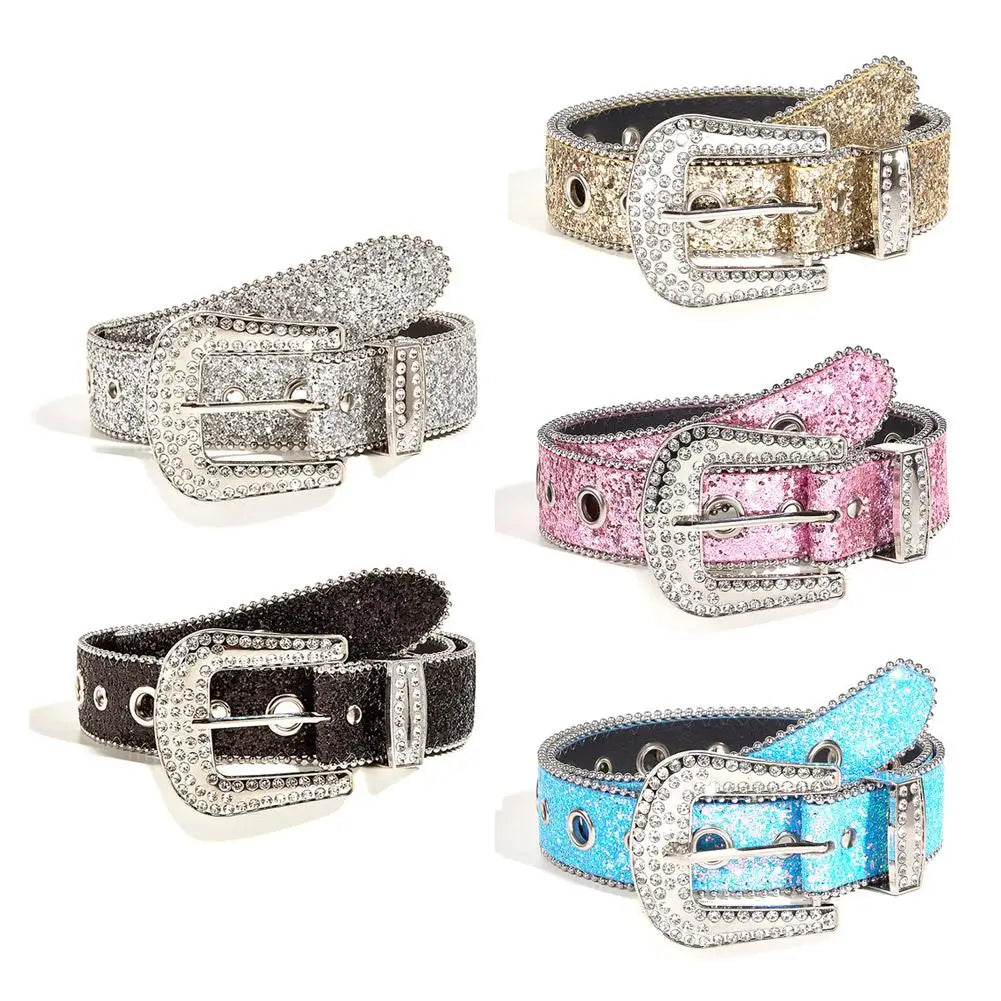 DRAVEN — Skull Rhinestone PU Leather Belt Women Sparkling Design