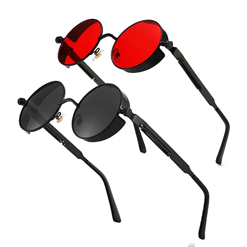 DRAVEN — Gothic Steampunk Sunglasses – Red Lens Metal Frame