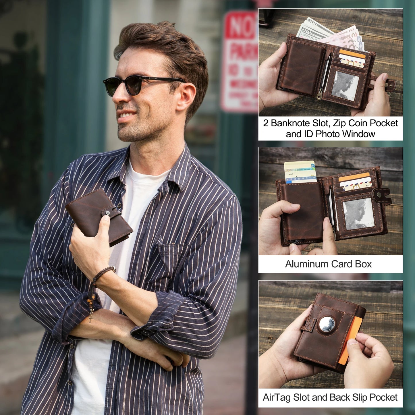 DRAVEN — Leather Airtag Wallet Men RFID Aluminum Card Holder