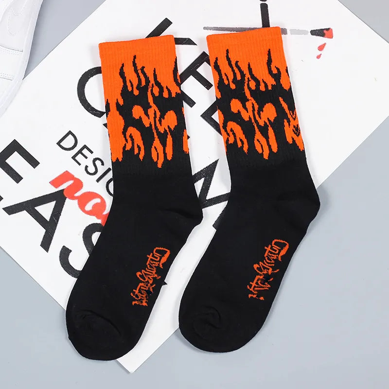 DRAVEN — Flame Print Long Socks – Unisex Street Style