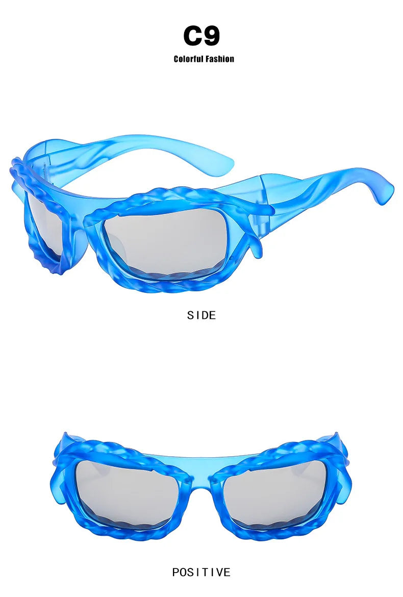 DRAVEN — Y2K Twisted Sunglasses – Silver Retro 2000’s Luxury Shades