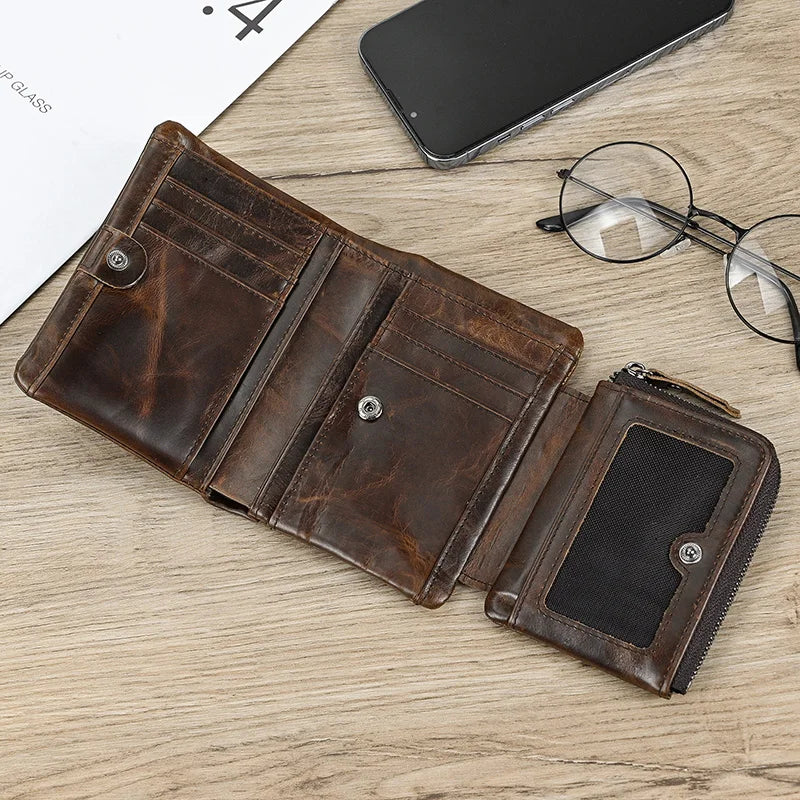 DRAVEN — Genuine Leather Short Wallet Men Soft Card Holder