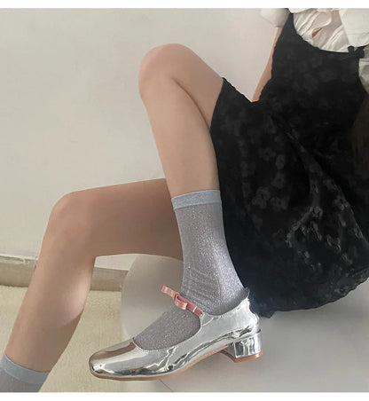 Silver Silk Crew Socks – Women’s Korean Street Style