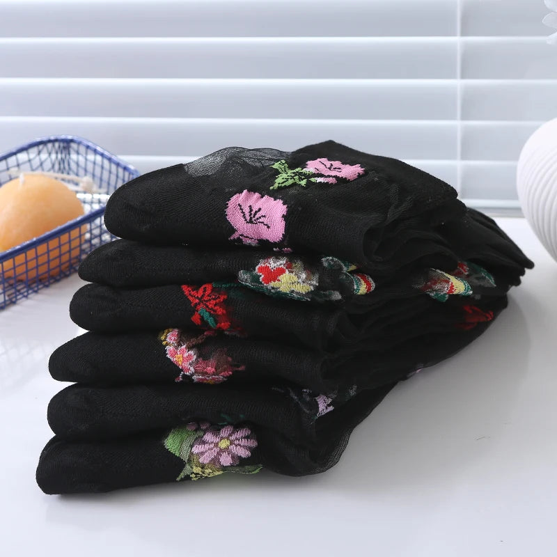 DRAVEN — Floral Lace Socks – 6 Pairs Women’s Luxurious Mid Tube Style