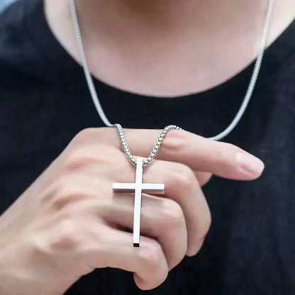 Cross Pendant Necklace – Silver Titanium Steel Jewelry for Men – Elegant Men's Accessory | Accessorio Uomo Elegante