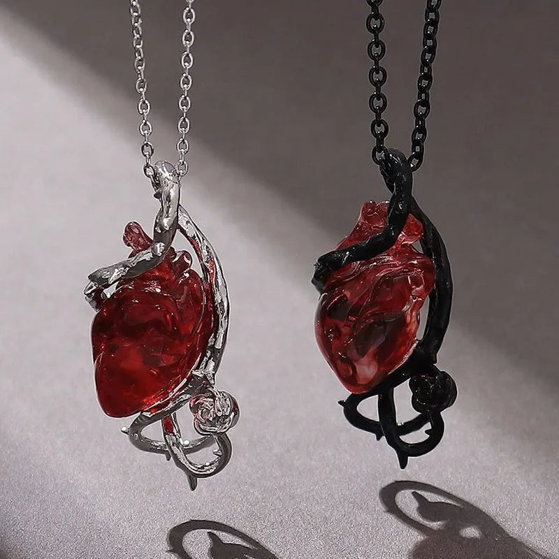 DRAVEN — Thorned Heart Couple Necklace – Artistic Floral Punk Design Jewelry