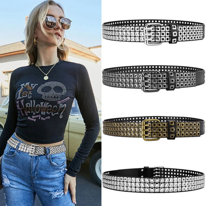 Punk Street Belt Unisex Square Beads Design – Elegant Men's Accessory | Accessorio Uomo Elegante