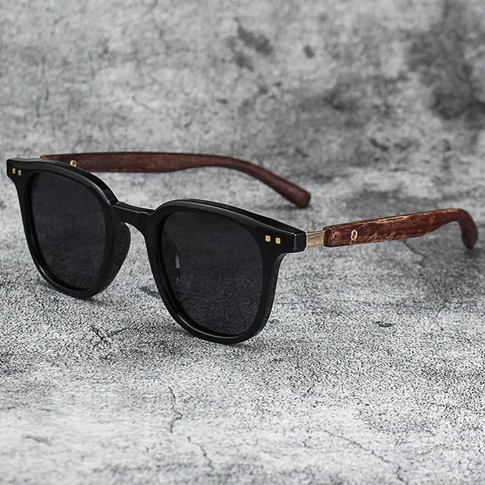 DRAVEN — Retro Wood Grain Sunglasses – Square Frame UV Protection