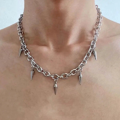 Rivet Cone Pendant Necklace – Titanium Steel Punk Jewelry for Men and Women