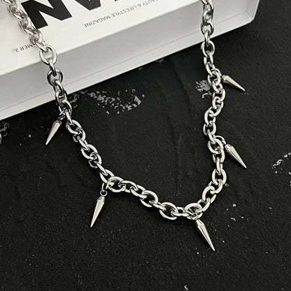 Rivet Cone Pendant Necklace – Titanium Steel Punk Jewelry for Men and Women