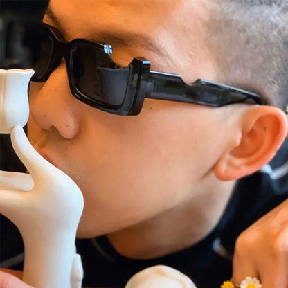 White Notch Square Sunglasses – Y2K Vintage Designer UV400 Shades – Elegant Men's Accessory | Accessorio Uomo Elegante