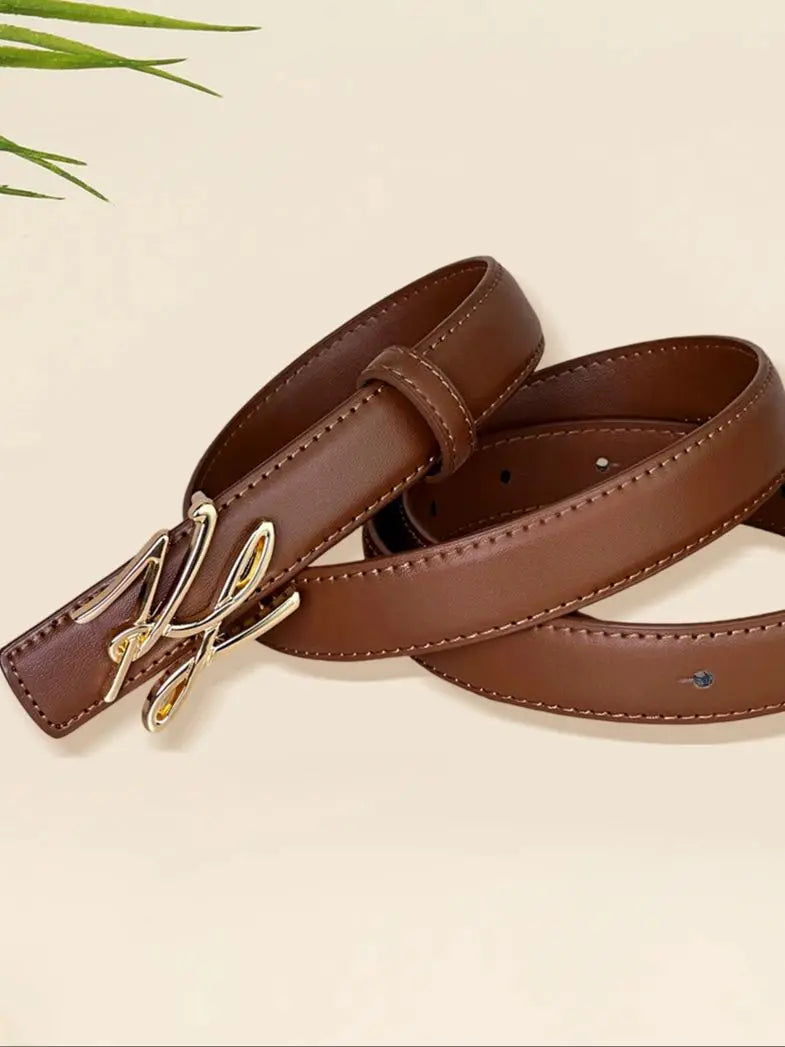 Women's PU Leather Belt Linear Letter Alloy Buckle – Elegant Men's Accessory | Accessorio Uomo Elegante