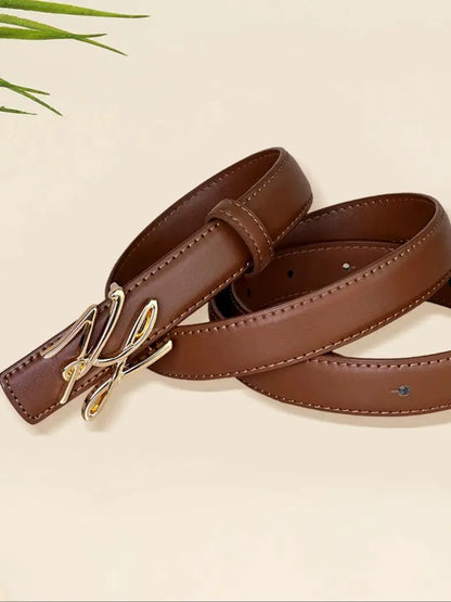 Women's PU Leather Belt Linear Letter Alloy Buckle – Elegant Men's Accessory | Accessorio Uomo Elegante