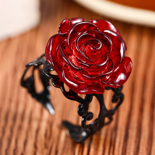 DRAVEN — Gothic Red Rose Adjustable Ring — Rings collection | DRAVEN