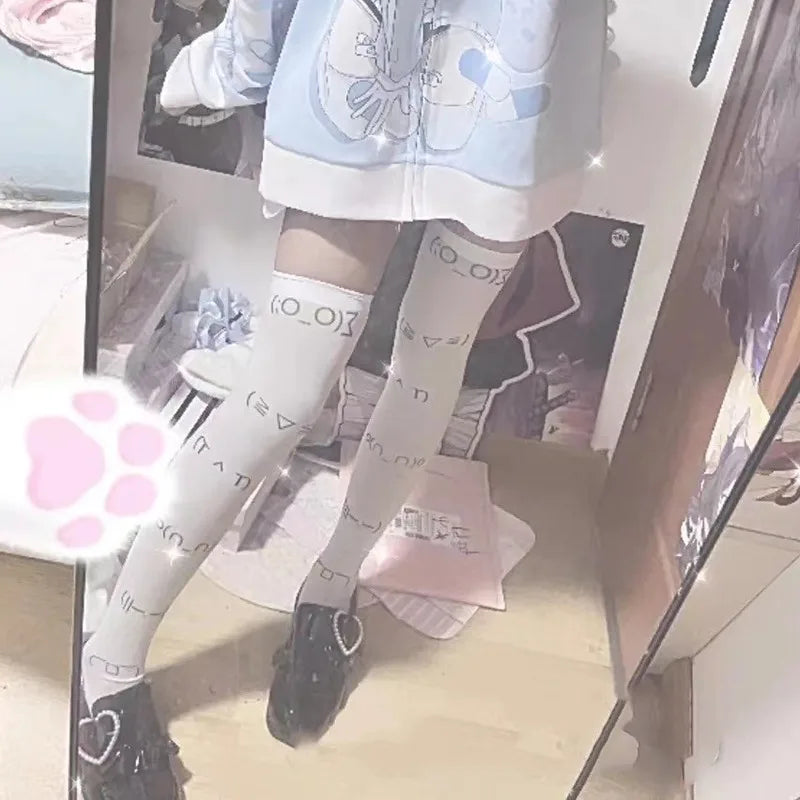 DRAVEN — White Graffiti Over Knee Socks – Y2K Harajuku Style