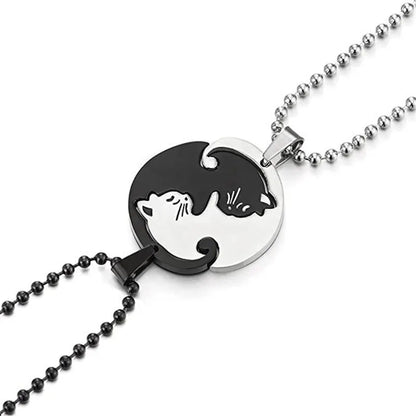 Cartoon Cat Heart Couple Necklace – Cute Black Animal Pendant Jewelry