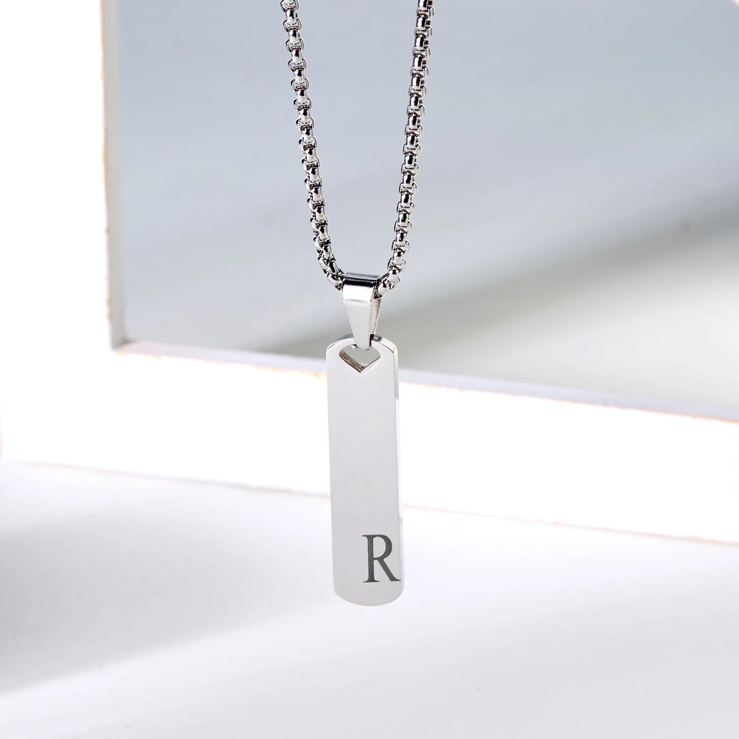 Stainless Steel Initial Bar Necklace – A–Z Alphabet Pendant Jewelry for Men and Women – Elegant Men's Accessory | Accessorio Uomo Elegante