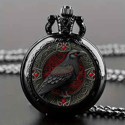 Dark Wing – Gothic Raven Pocket Watch with Necklace Chain – Elegant Men's Accessory | Accessorio Uomo Elegante