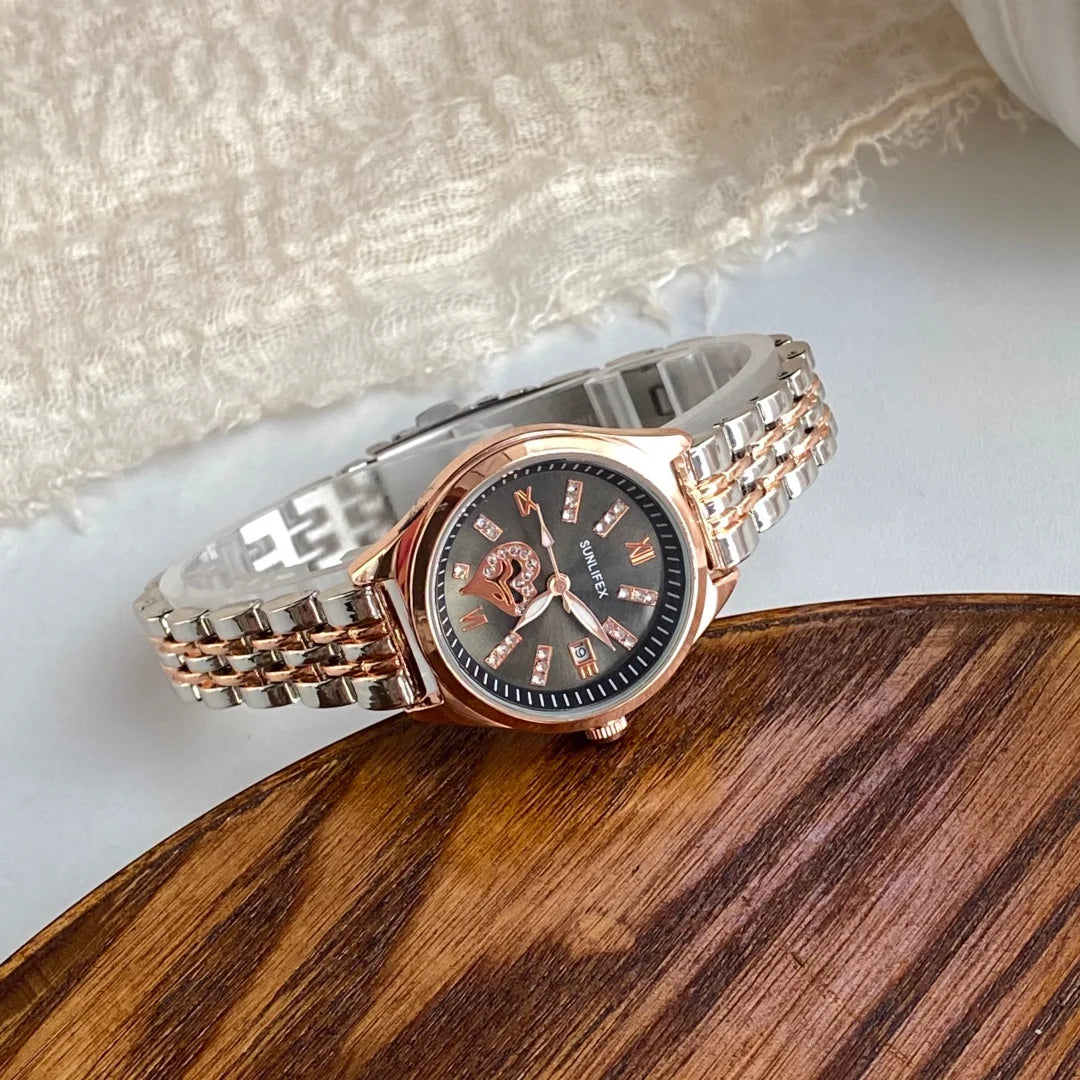 Golden Harmony – Women’s Rose Gold Watch with Date Display & Steel Strap – Elegant Men's Accessory | Accessorio Uomo Elegante