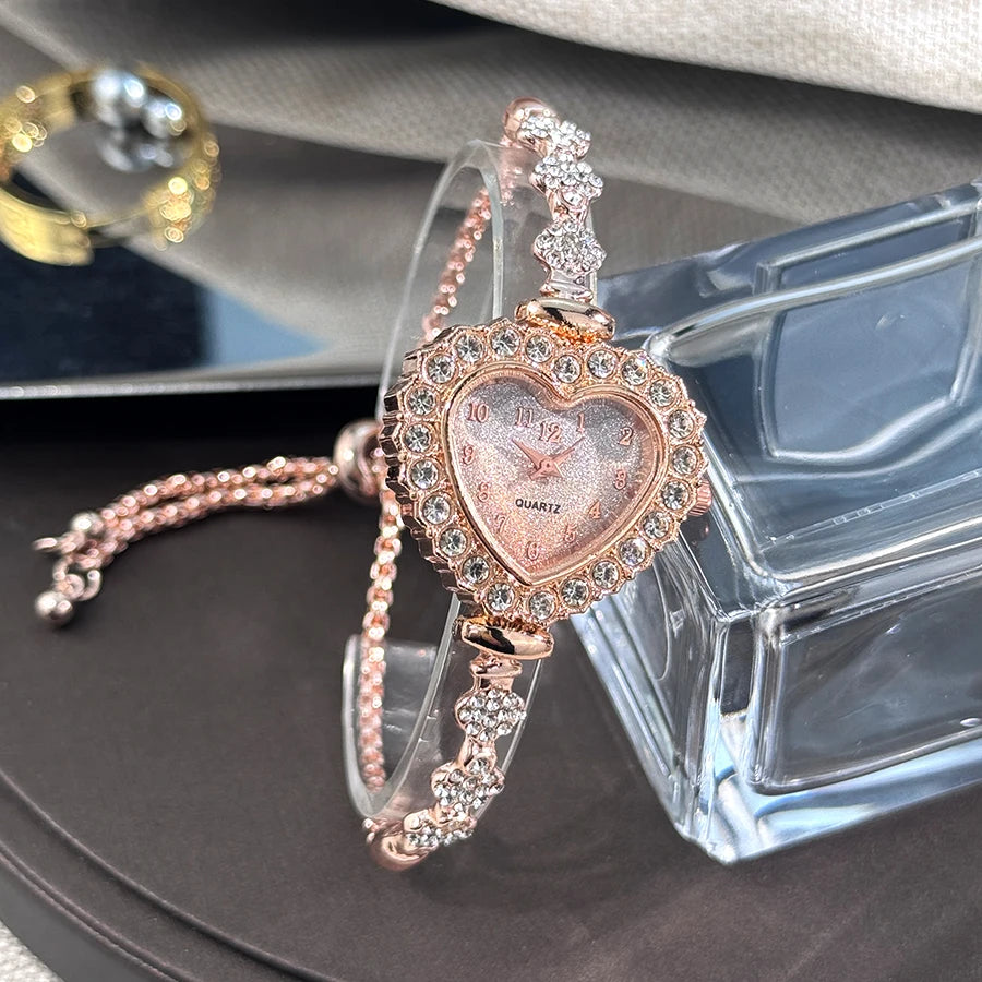 DRAVEN — Blooming Heart – Women’s Diamond Flower Watch with Ribbon Strap