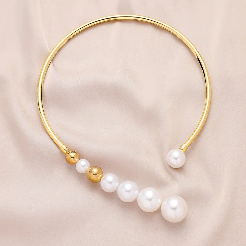 DRAVEN — Exaggerated Pearl Necklace – Golden Bead Open Collar Jewelry for Women