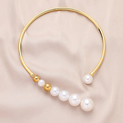 Exaggerated Pearl Necklace – Golden Bead Open Collar Jewelry for Women