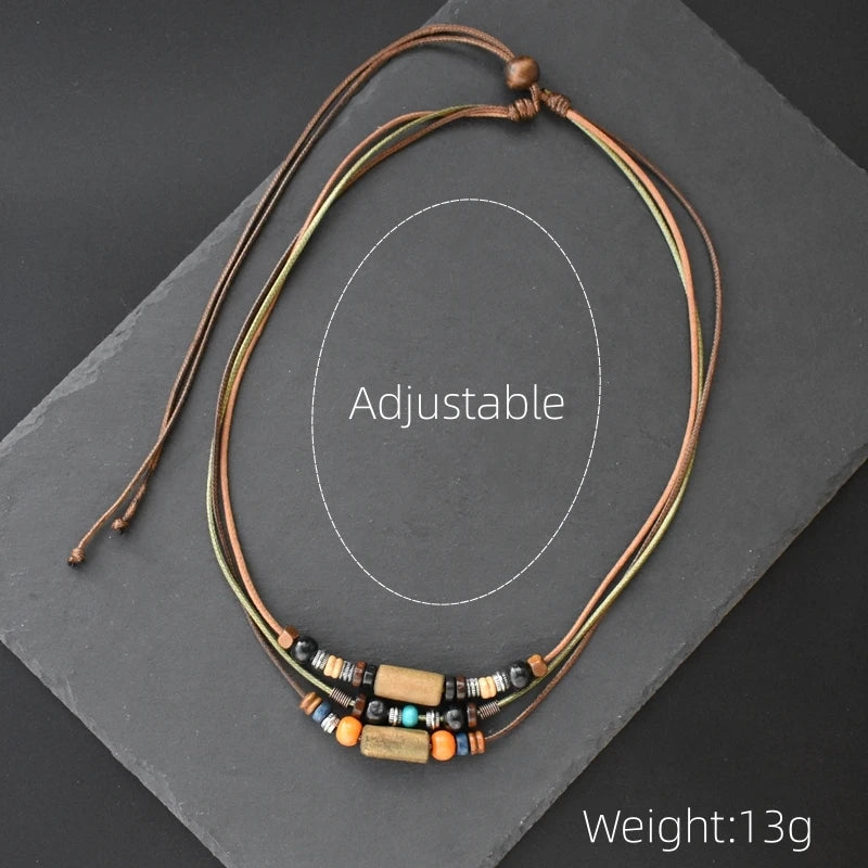 Layered Leather Rope Necklace – Vintage Wood Pendant Jewelry for Men – Elegant Men's Accessory | Accessorio Uomo Elegante