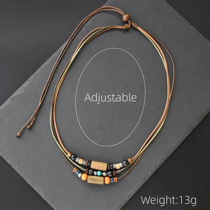 Layered Leather Rope Necklace – Vintage Wood Pendant Jewelry for Men – Elegant Men's Accessory | Accessorio Uomo Elegante