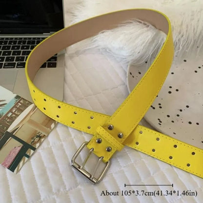 Y2K Yellow Wide Belt Women Double Buckle Design – Elegant Men's Accessory | Accessorio Uomo Elegante