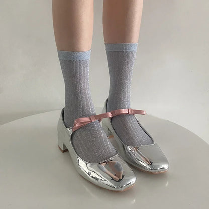 Silver Silk Crew Socks – Women’s Korean Street Style